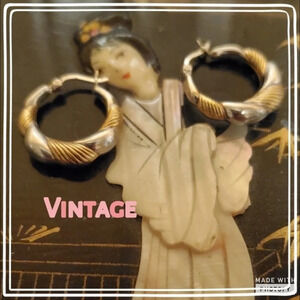 Vintage sterling and brass hoop earrings‎